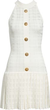 Balmain Tartan Tattoo Pleated Sweater Dress