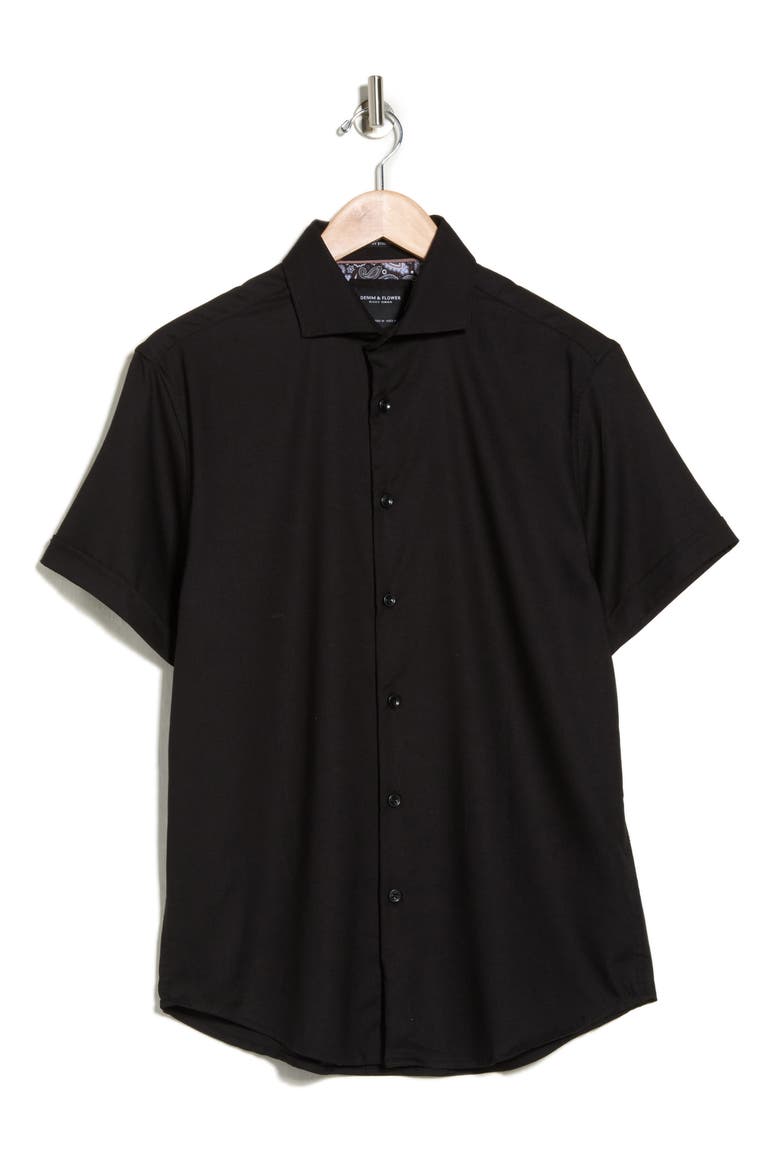 Short Sleeve Button-Up Shirt, Alternate, color, BLACK