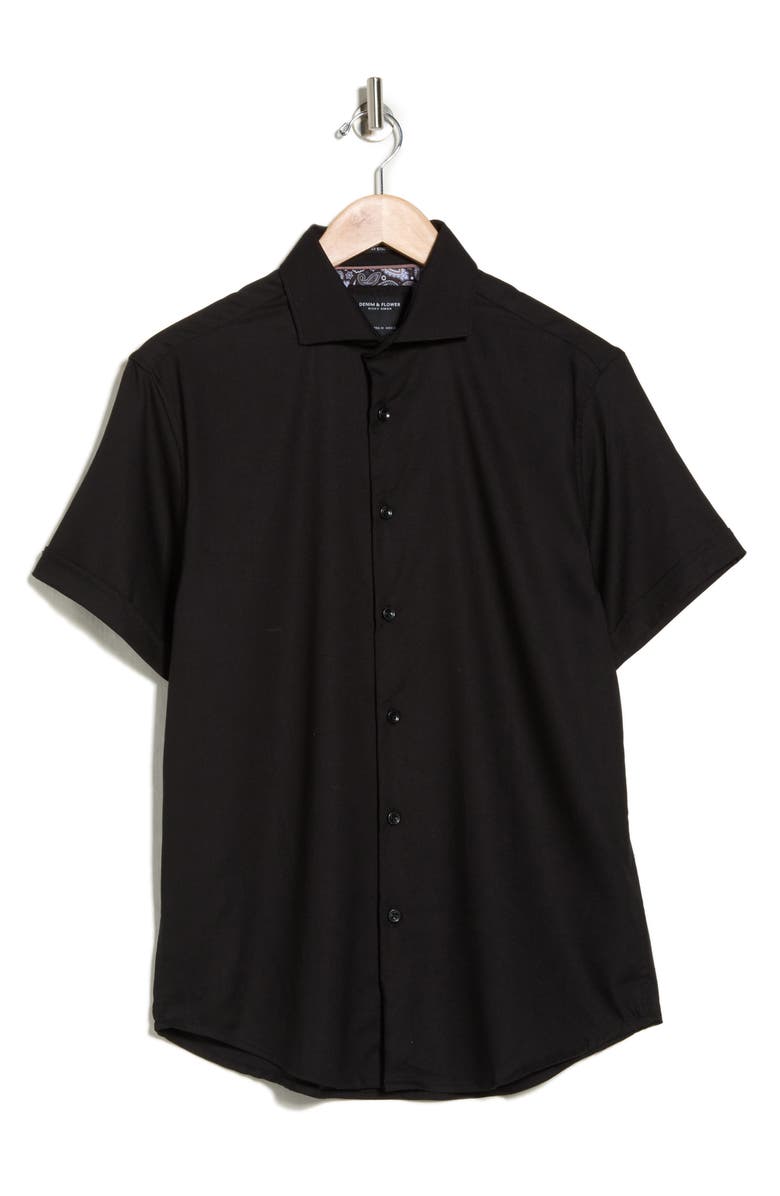 DENIM AND FLOWER Short Sleeve Button-Up Shirt, Alternate, color, Black