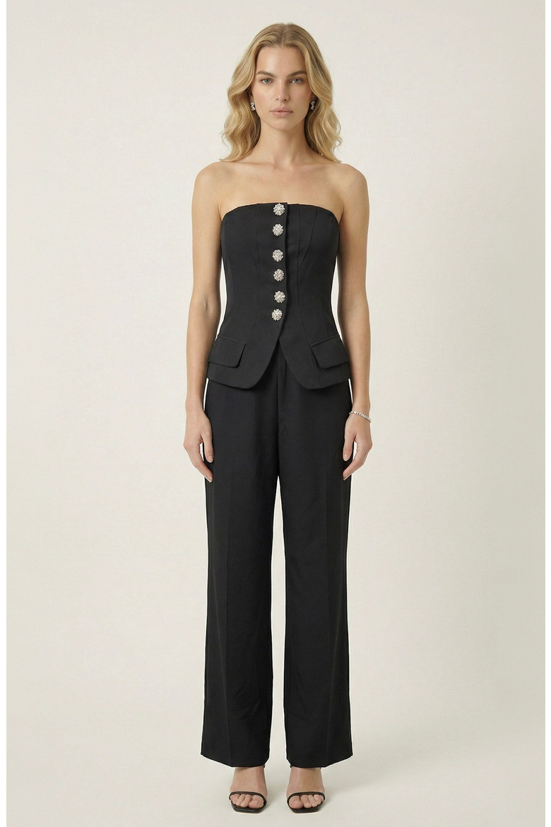 Strapless Vest and Wide Leg Pant Set, Main, color, Black
