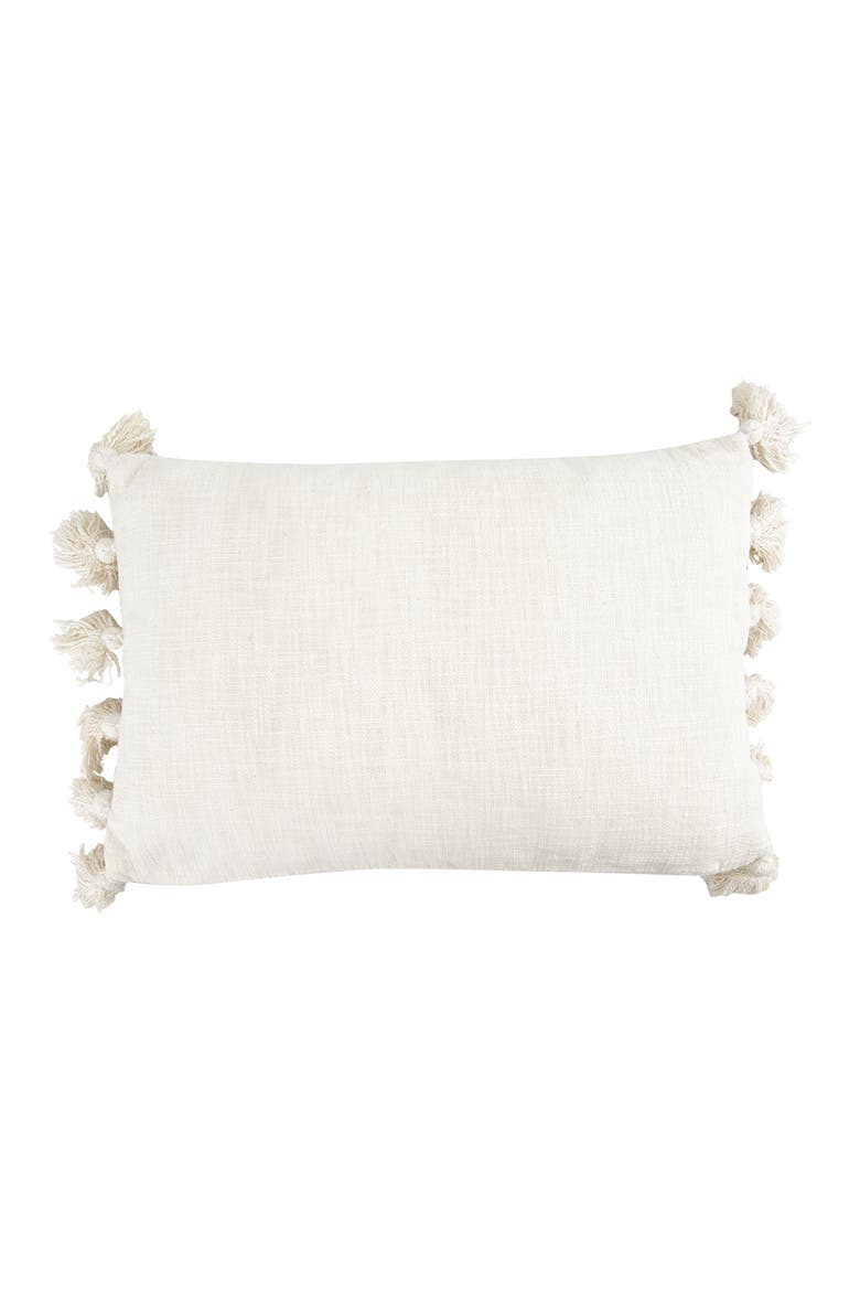 Woven Cotton Slub Lumbar Pillow with Tassels, Cream, Alternate, color, Cream