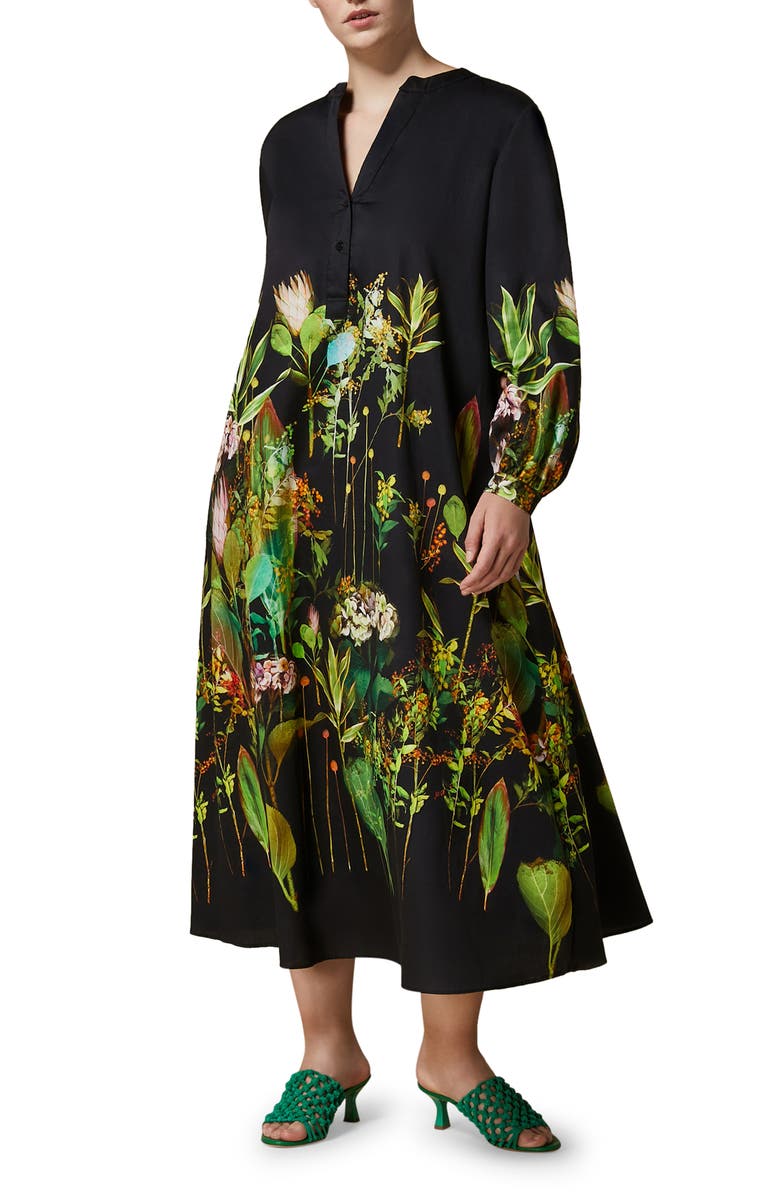 Marina Rinaldi Garbata Floral Long Sleeve Satin Dress, Main, color,