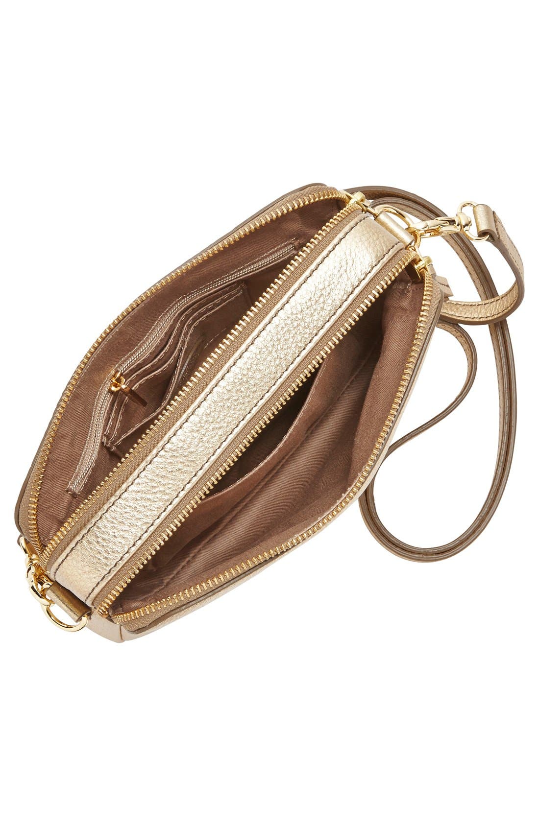 'Sydney' Metallic Leather Crossbody Bag, Alternate, color, METALLIC GOLD