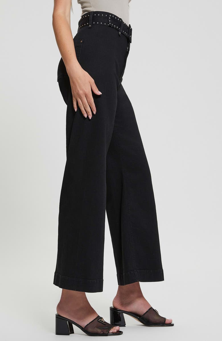 GUESS Dakota High Waist Belted Crop Wide Leg Jeans, Alternate, color, Deeper Black