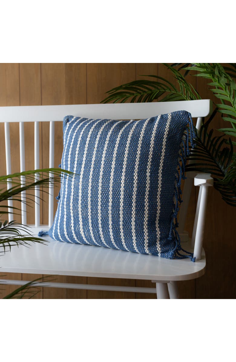 Foreside Home and Garden Handwoven Blue Striped Filled Throw Pillow, 20" x 20", Alternate, color, Blue