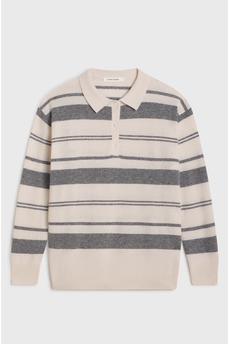 Lightweight Wool Polo, Alternate, color, White/Grey Stripe
