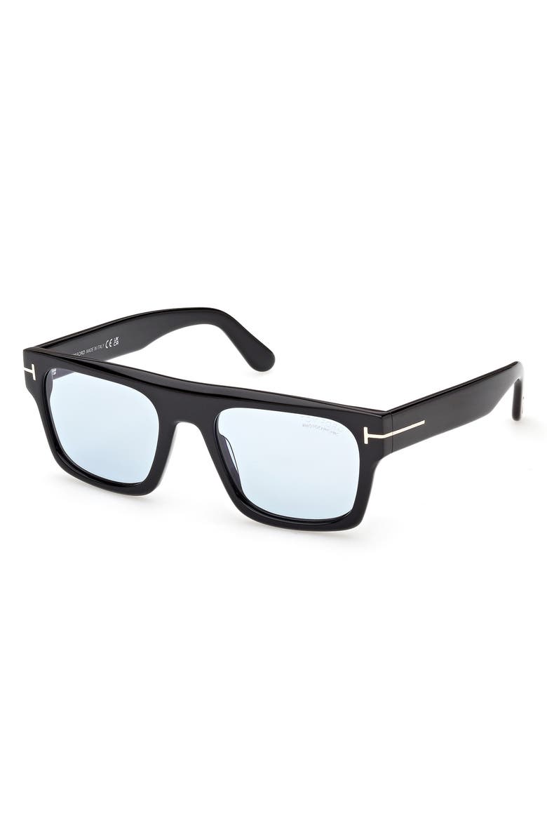 TOM FORD Cyrus 53mm Square Sunglasses, Alternate, color, Shiny Black / Blue