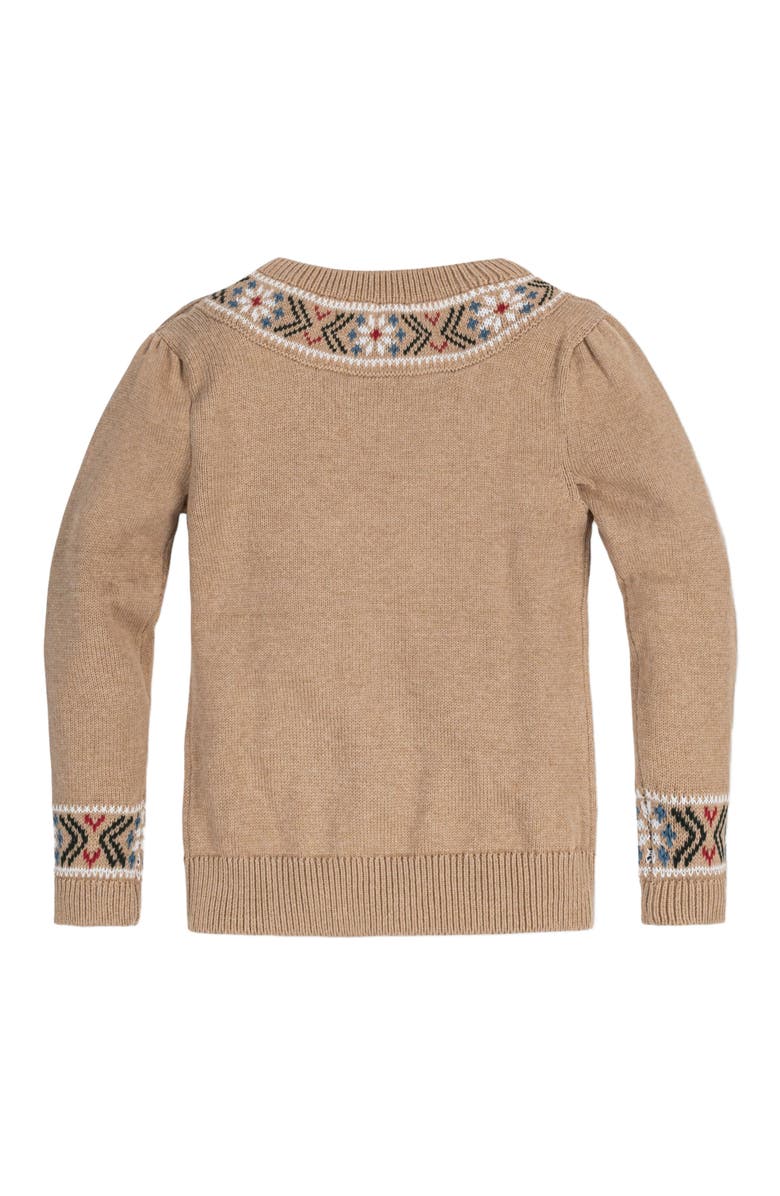 Hope & Henry Baby Girls' Organic Intarsia Trim Sweater, Infant, Alternate, color, Camel Heather Trim Intarsia