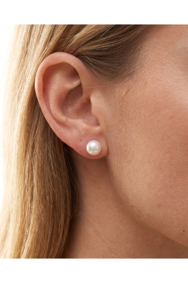 Minimalist Pearl Stud Earrings, Main, color, Silver