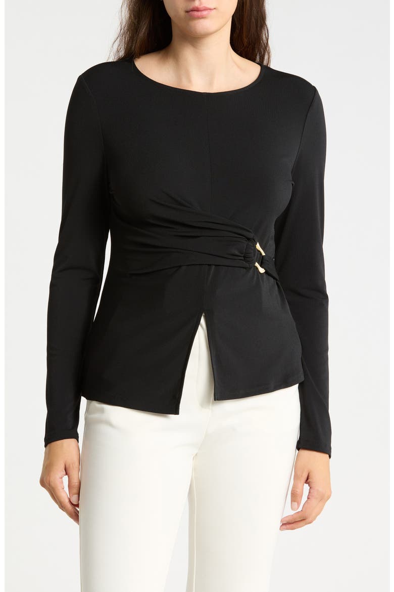 Asymmetric Cinch Waist Top, Main, color, BLACK