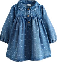NEXT Kids' Bow Long Sleeve Denim Dress