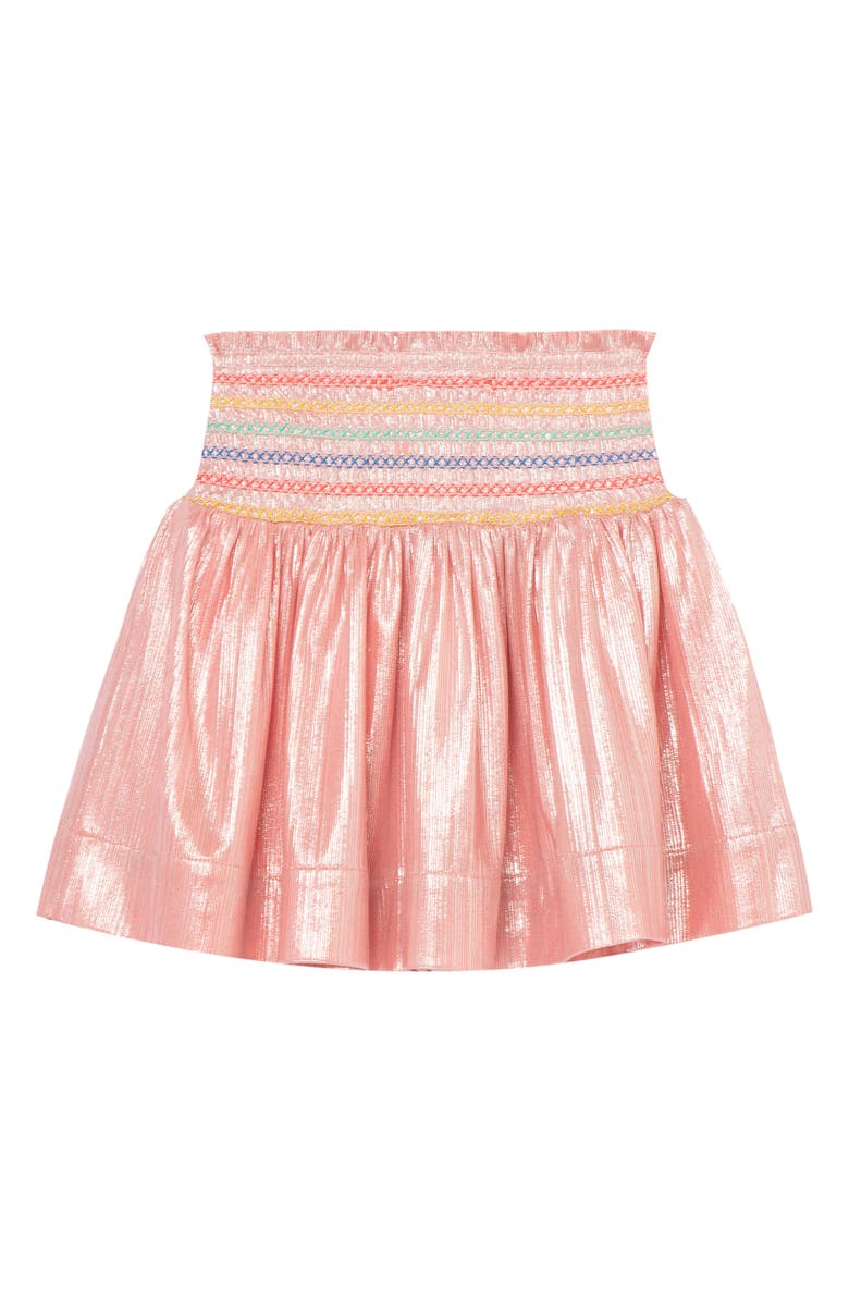 Peek Aren't You Curious Kids' Shiny Faille Smocked Skirt, Alternate, color, Coral