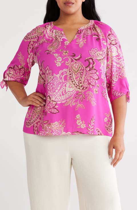 売れ筋商品|||ニューヨークコレクション カットソー トップス レディース Plus Size Short Sleeve Top With Mesh and Lace Lilas ニューヨークコレクション レディース カットソー トップス Plus
