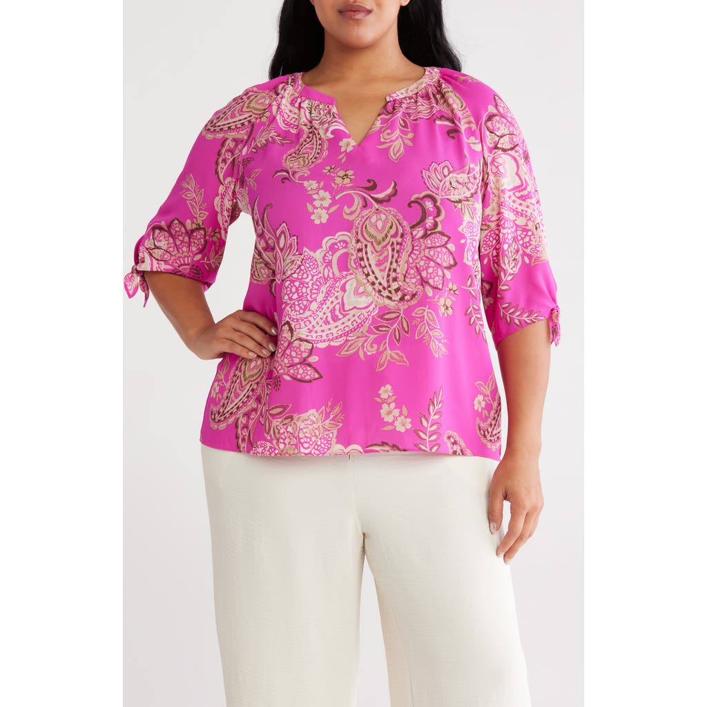 Jones New York Paisley Print Raglan Sleeve Top In Pink