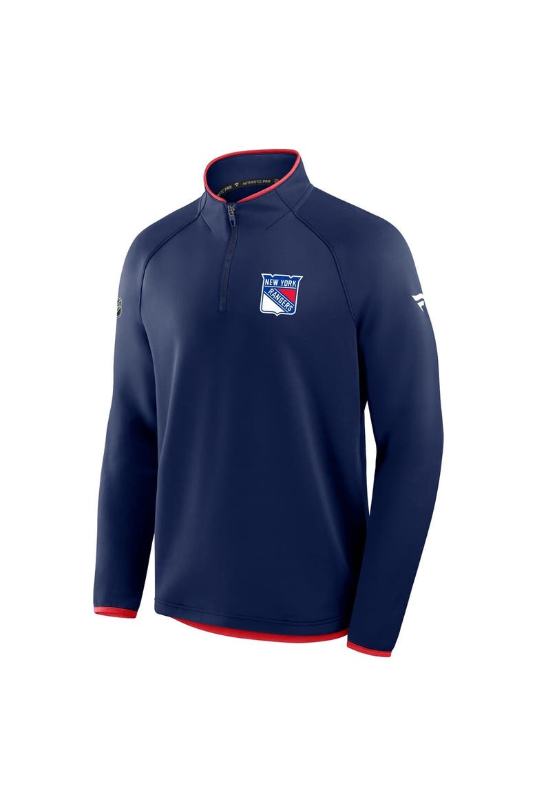 Men's Fanatics Navy New York Rangers Authentic Pro Rink Raglan Quarter-Zip Pullover, Alternate, color, Navy