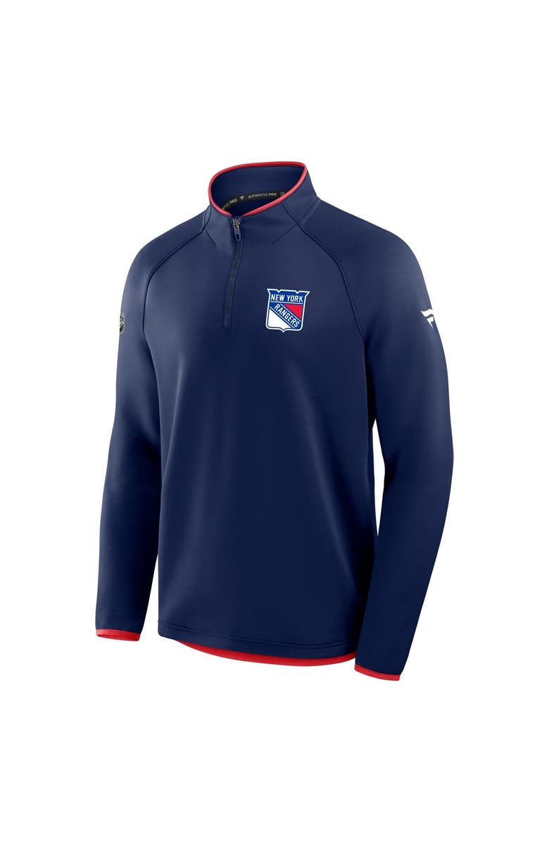 FANATICS Men's Fanatics Navy New York Rangers Authentic Pro Rink Raglan Quarter-Zip Pullover, Alternate, color, Navy