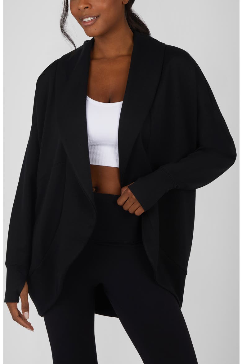 London Open Front Scuba Knit Cardigan, Main, color, BLACK