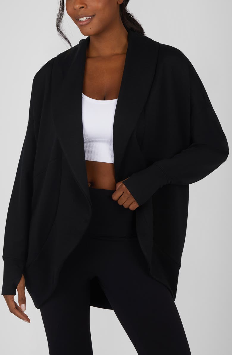 YOGALICIOUS London Open Front Scuba Knit Cardigan, Main, color, Black