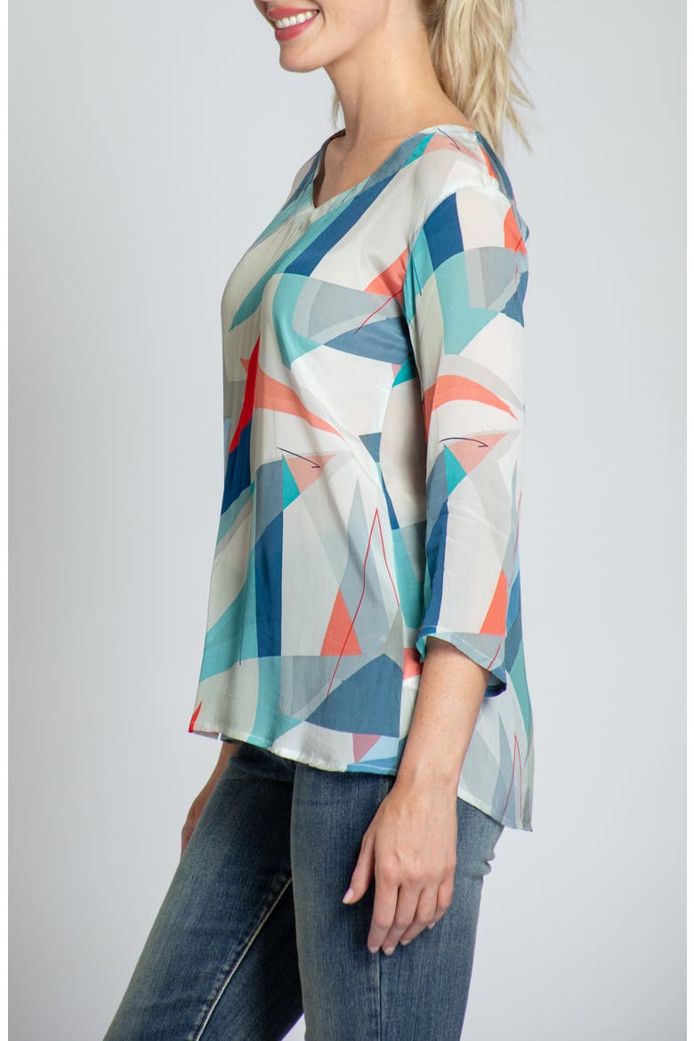 Print V-Neck Three-Quarter-Sleeve Chiffon Top, Alternate, color, GREEN MULTI