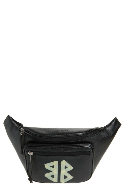 Balenciaga Explorer Tape Logo Leather Belt Bag In 1004 Washed Black