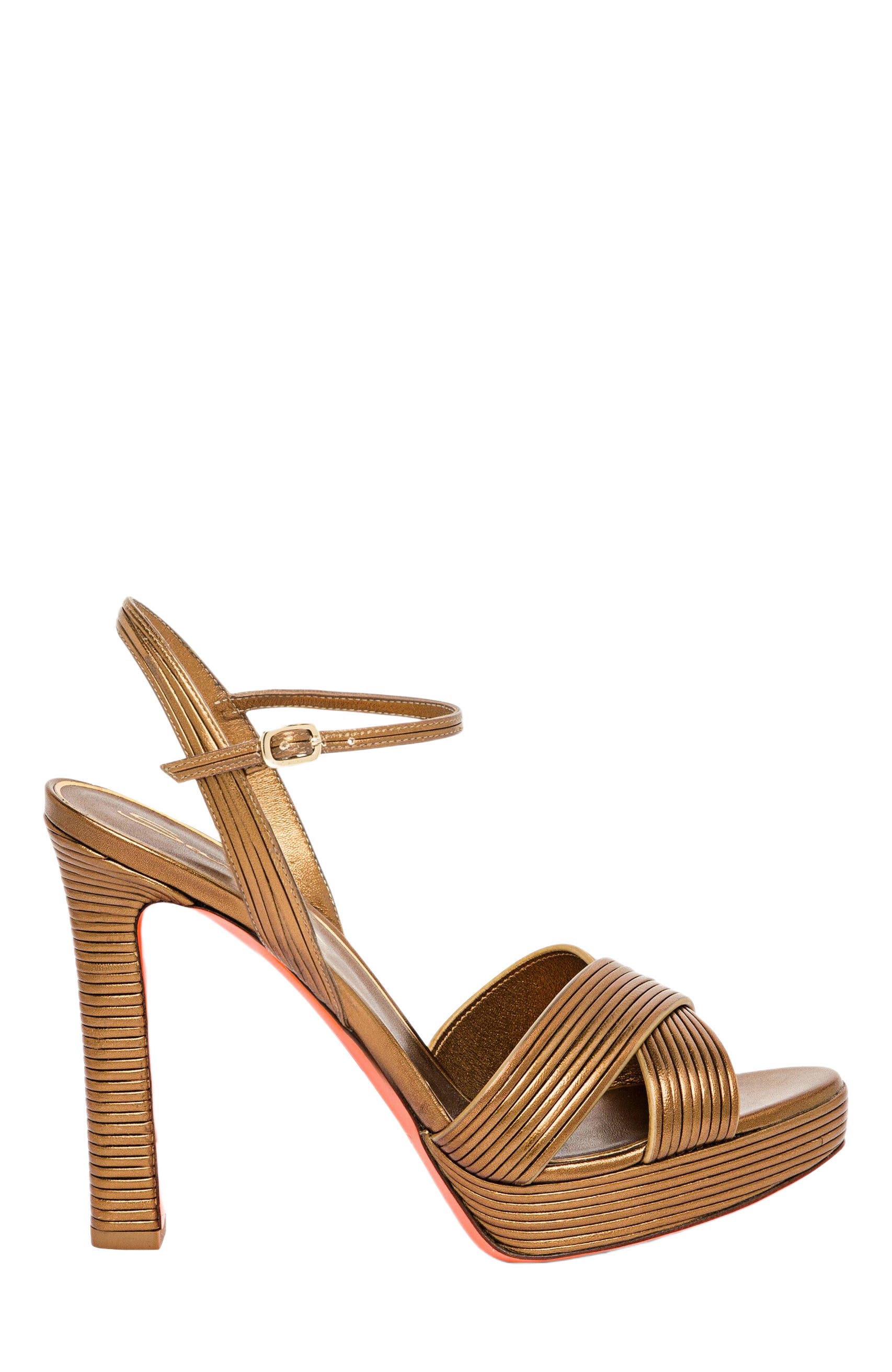 Santoni Women's leather high-heel sandal, Main, color, Gold