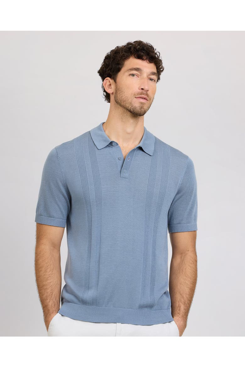 Silk Ribbed Knit Polo, Main, color, LAGOON