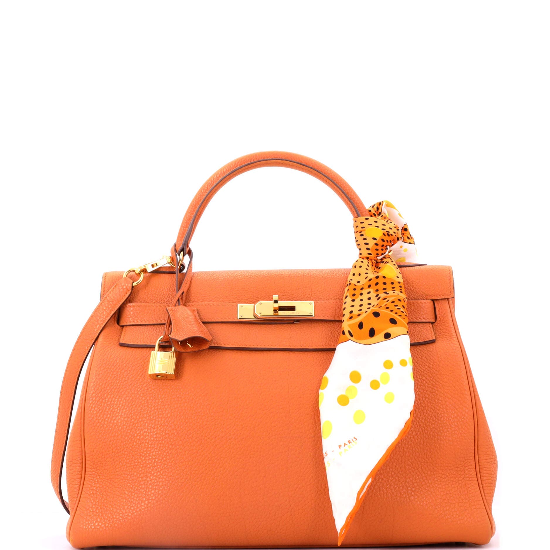 Pre-Owned Hermes Kelly Handbag Orange Togo with Gold Hardware 32, Main, color, Potiron