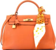 Pre-Owned Hermes Kelly Handbag Orange Togo with Gold Hardware 32