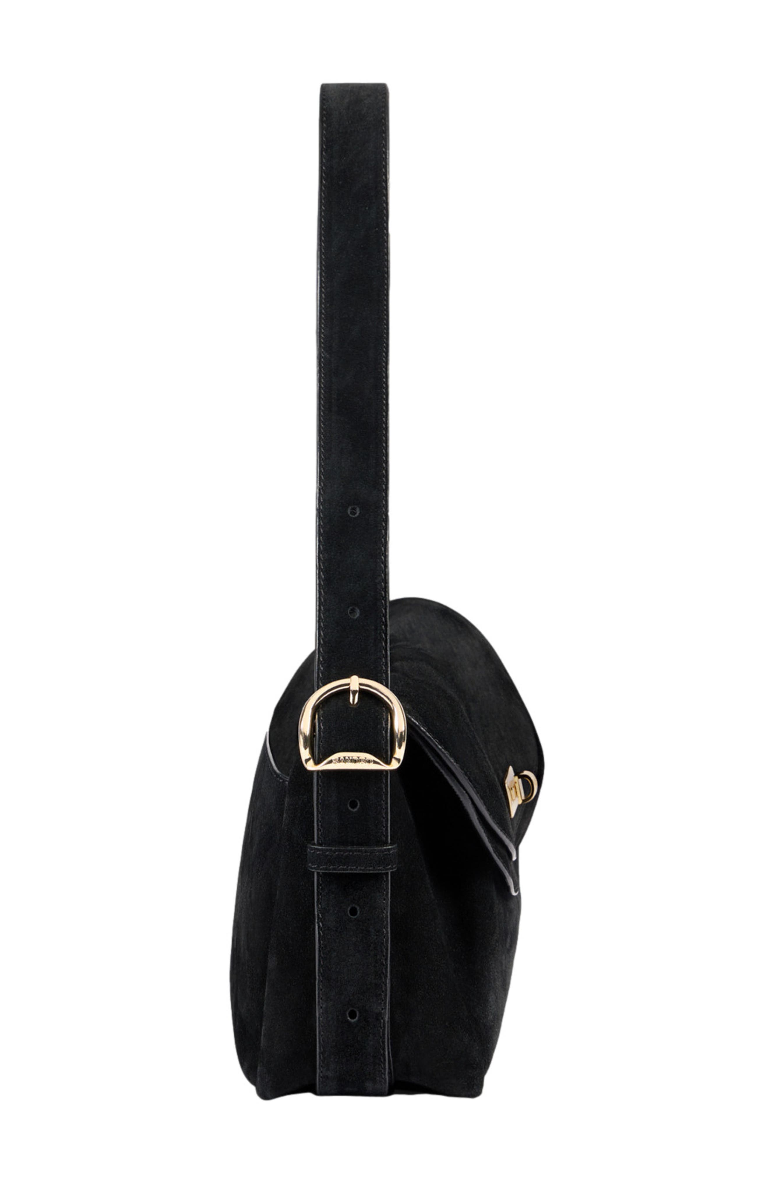 SANDRO LE MAMBO suede bag, Alternate, color, Black