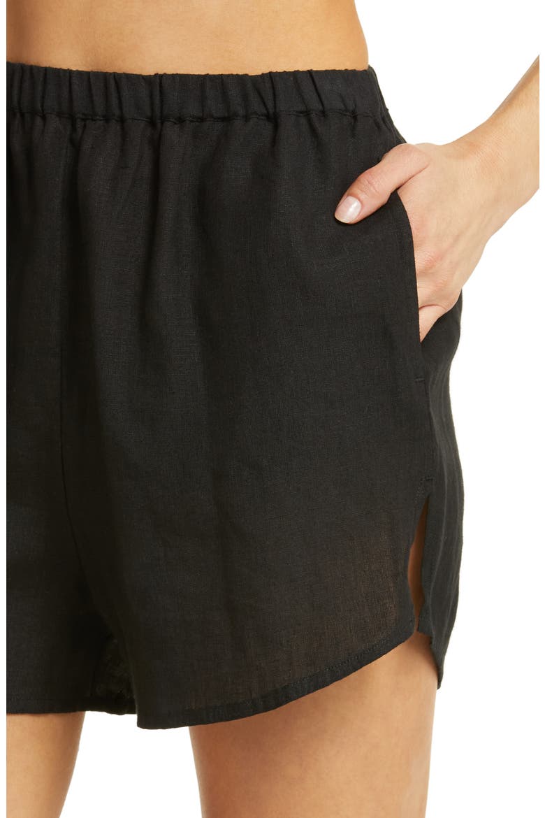 Tallows Linen Cover-Up Shorts, Alternate, color, ECO LINEN BLACK