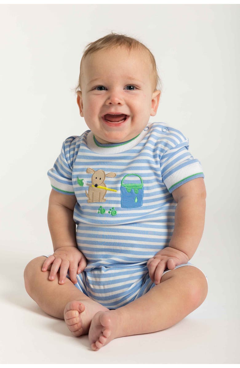 Florence Eiseman Stripe Knit Shortall With Painting Dog, Alternate, color, Blue/White