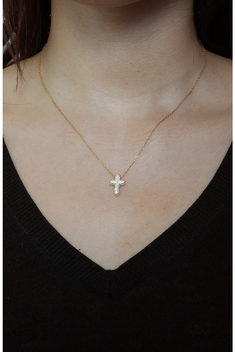 Pavé Cubic Zirconia Cross Pendant Necklace, Alternate, color, GOLD