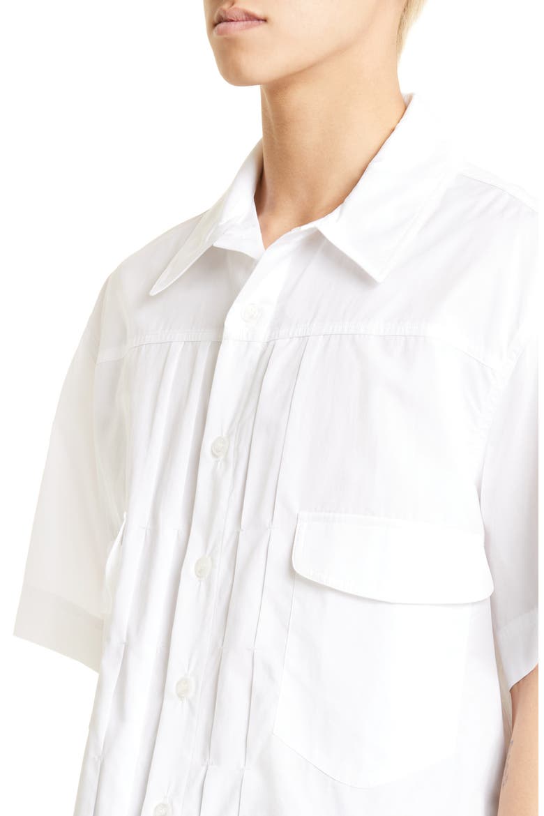 Pleated Short Sleeve Button-Up Shirt, Alternate, color, WHITE