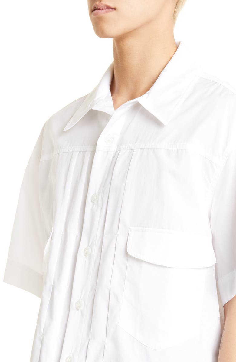 Simone Rocha Pleated Short Sleeve Button-Up Shirt, Alternate, color,