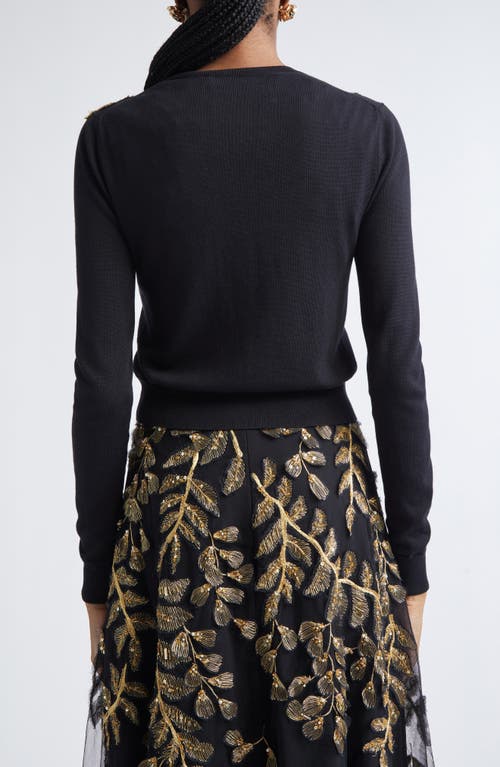 Carolina Herrera Gold Leaf-embroidered Silk Cotton Cardigan In Multi
