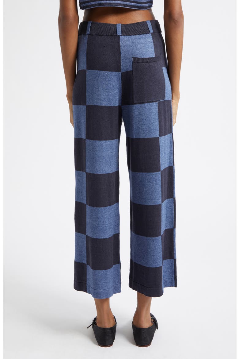 Daisy Intarsia Check Linen Blend Wide Leg Pants, Alternate, color, DENIM