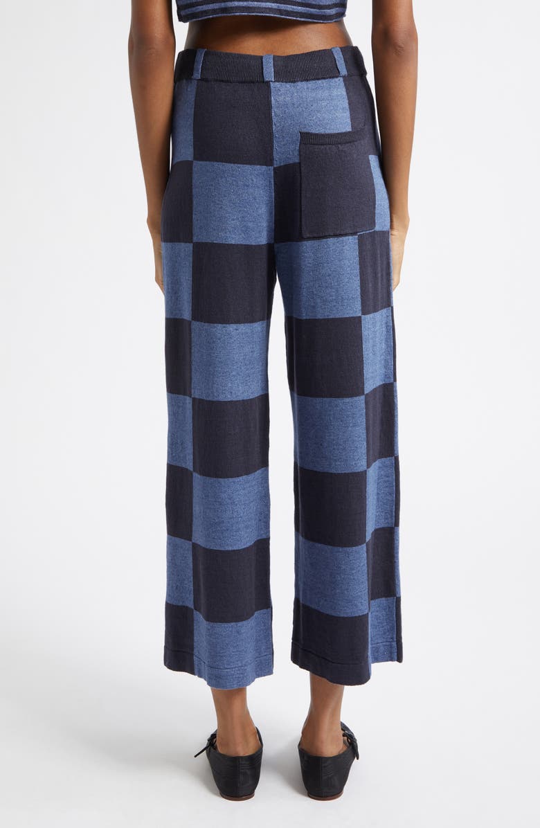YanYan Daisy Intarsia Check Linen Blend Wide Leg Pants, Alternate, color, Denim