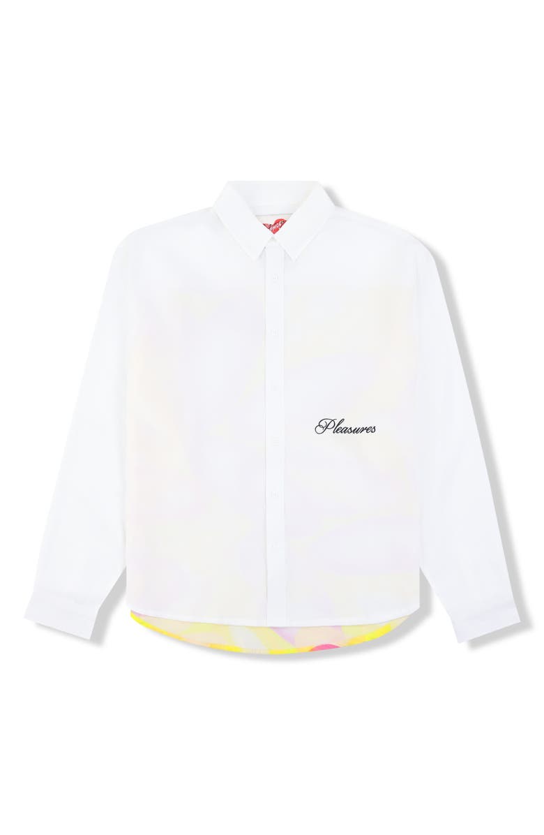 PLEASURES x Richard Bernstein Pilule Graphic Lyocell Button-Up Shirt, Alternate, color, White