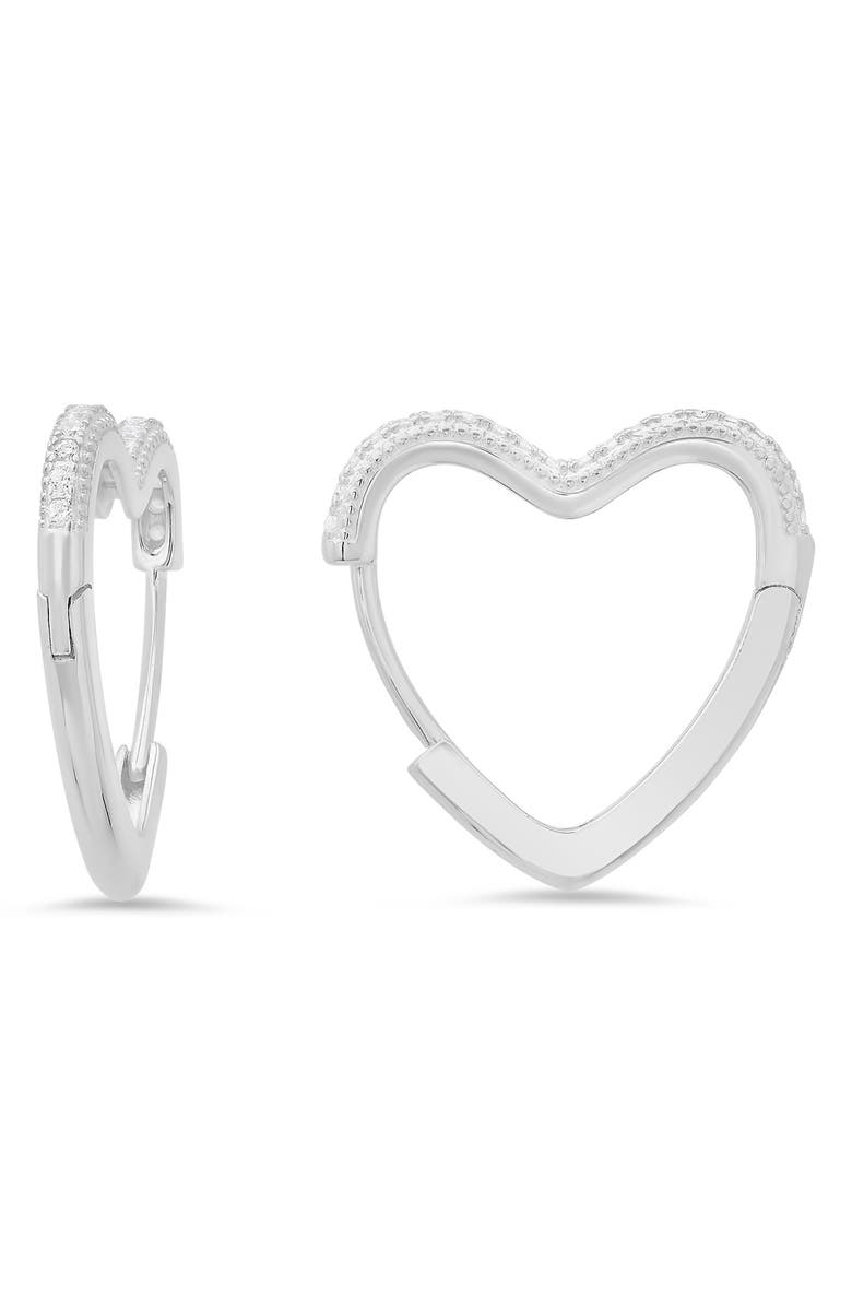 Queen Jewels CZ Pavé Heart Hoop Earrings, Main, color, Silver