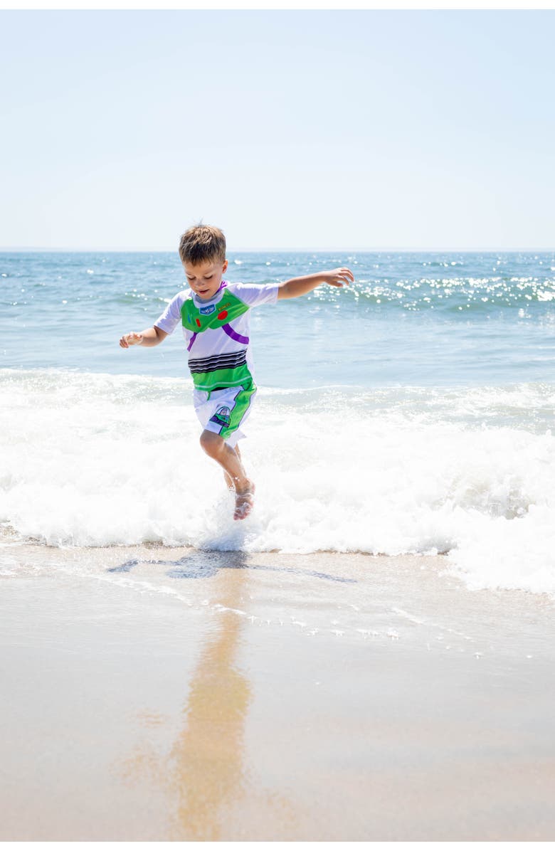 Disney Toy Story Swimwear 2-Piece Rash Guard and Swim Trunks Set, Alternate, color, Buzz Lightyear White