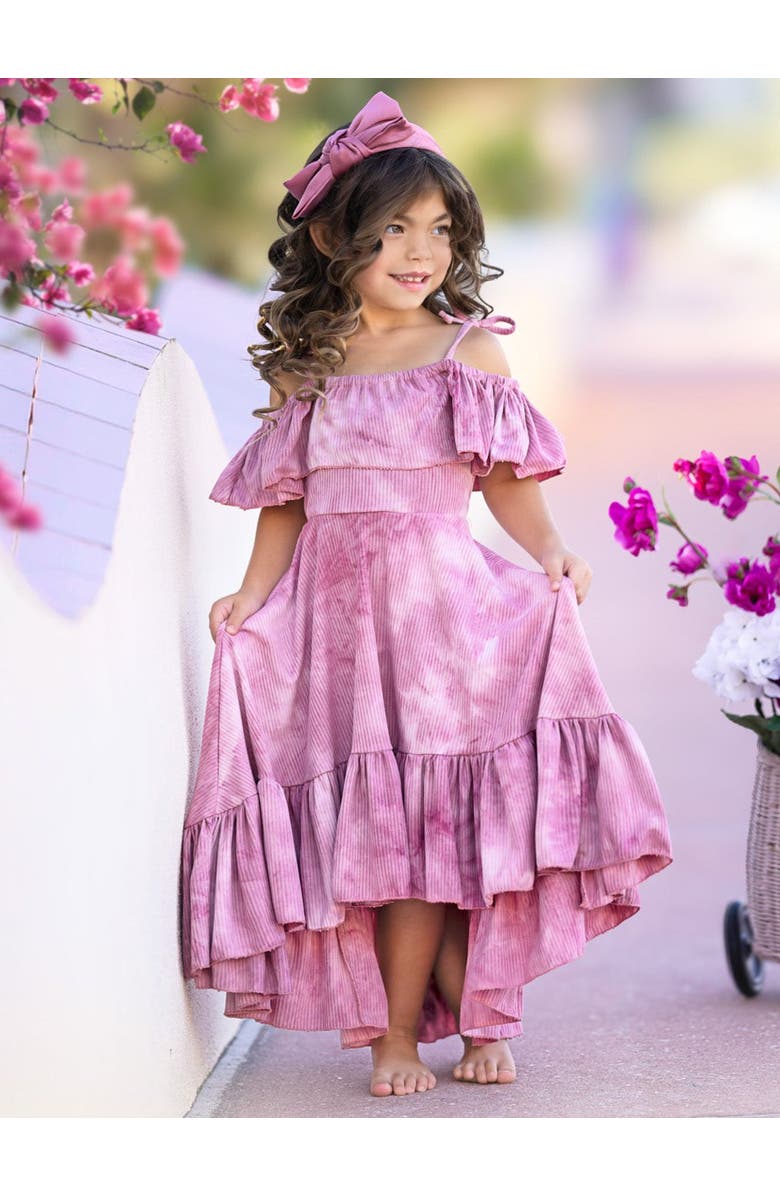 Mia Belle Girls Girls Rosewood Tie-Dye Hi-Lo Ruffle Dress, Alternate, color, Pink