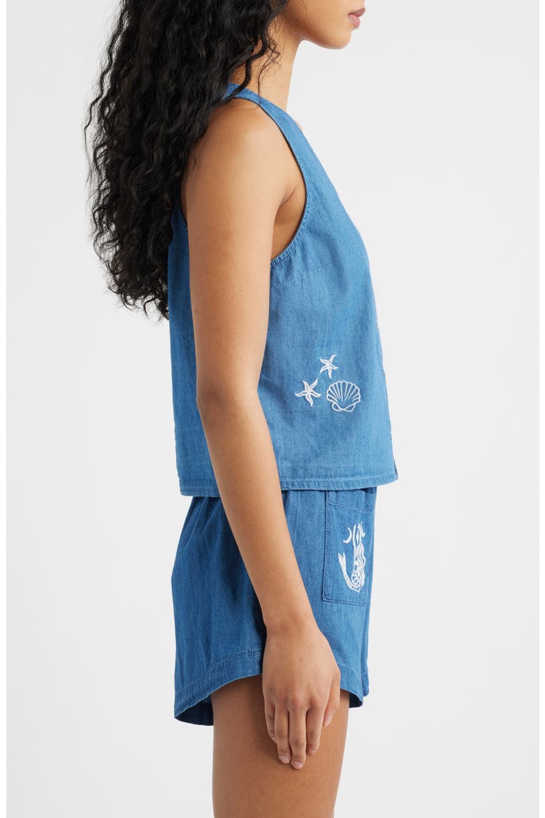 Catalina Island Denim Button-Up Sleeveless Top, Alternate, color, MID BLUE