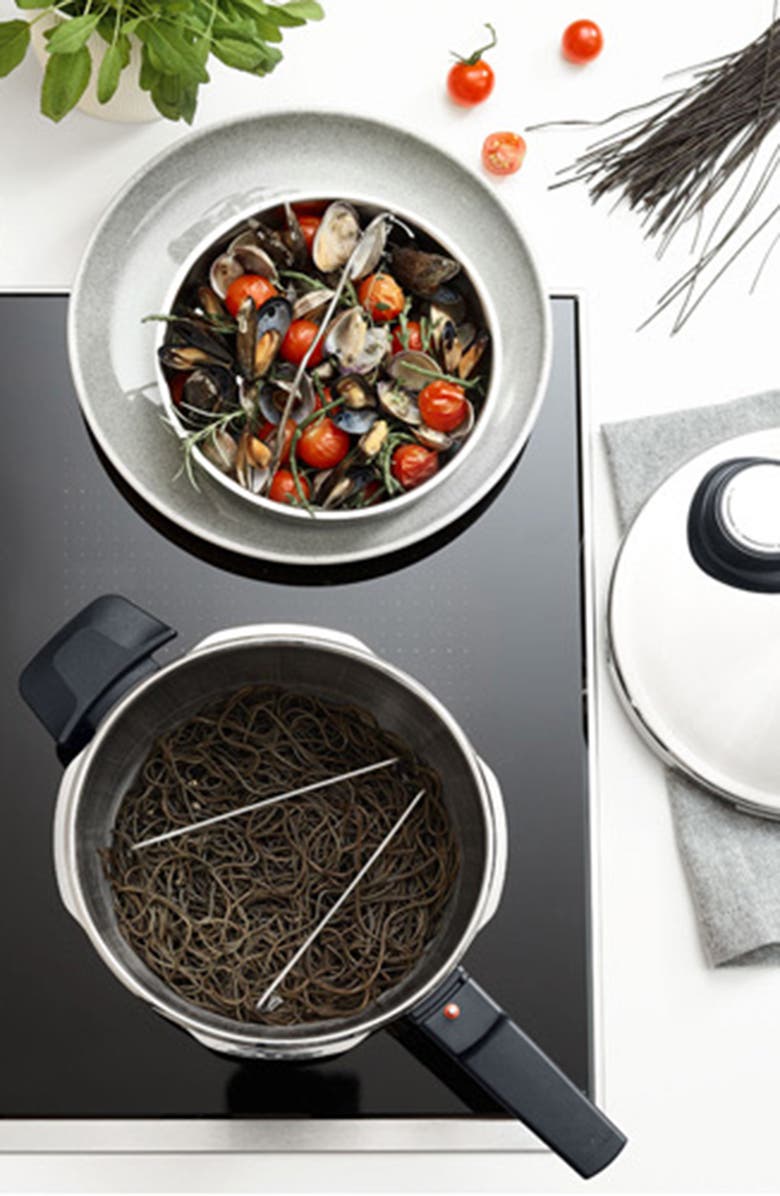 Fissler Vitavit Premium Pressure Cooker Set, with Steamer Insert and Tripod and Glass Lid, Alternate, color, Stainless Steel