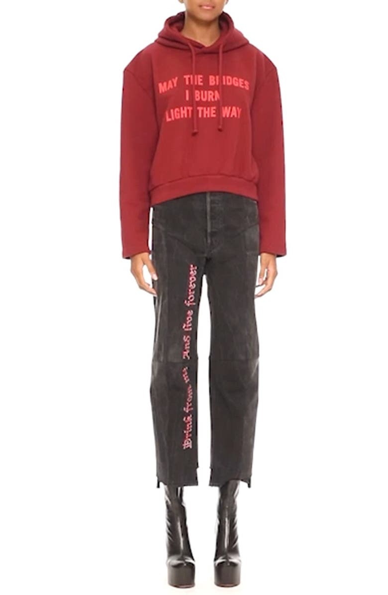 VETEMENTS May the Bridges I Burn Light the Way Football Shoulder Hoodie, Alternate, color, 