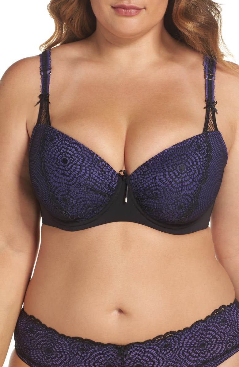 Ashley Graham Purple Rain Showstopper Balconette Underwire Bra, Main, color,