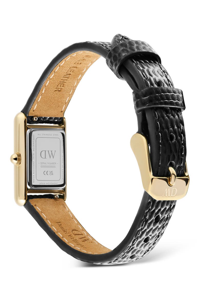 Bound Mini Tank Leather Strap Watch, 17mm x 26mm, Alternate, color, GOLD-TONE/ BLACK