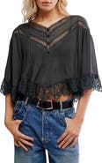 Free People Bali Midnight Rain Lace Trim Top