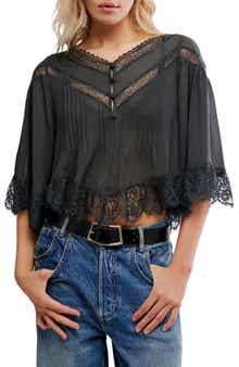 Free People Bali Midnight Rain Lace Trim Top