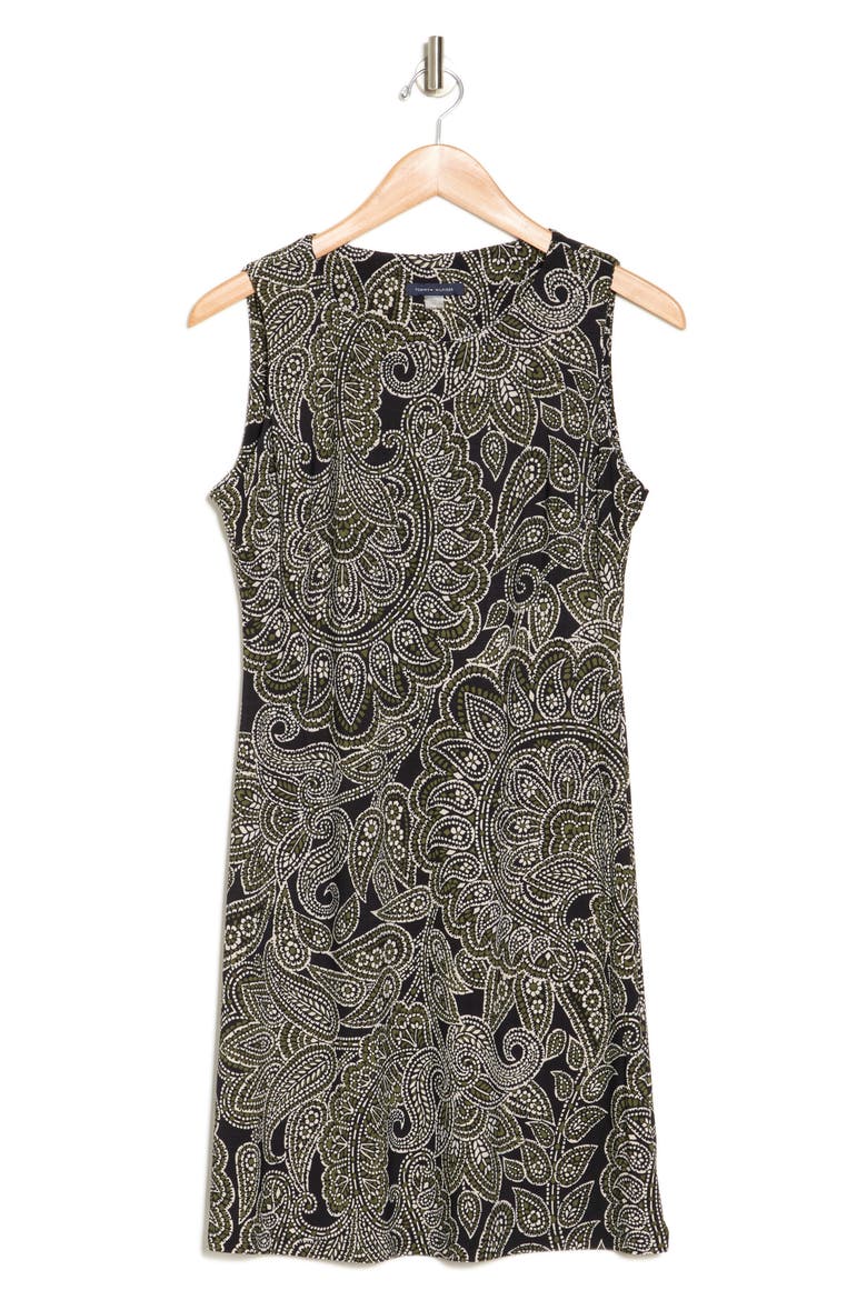 Florentine Scoop Neck Sleeveless Paisley Print Shift Dress, Alternate, color, BLK/D OLV