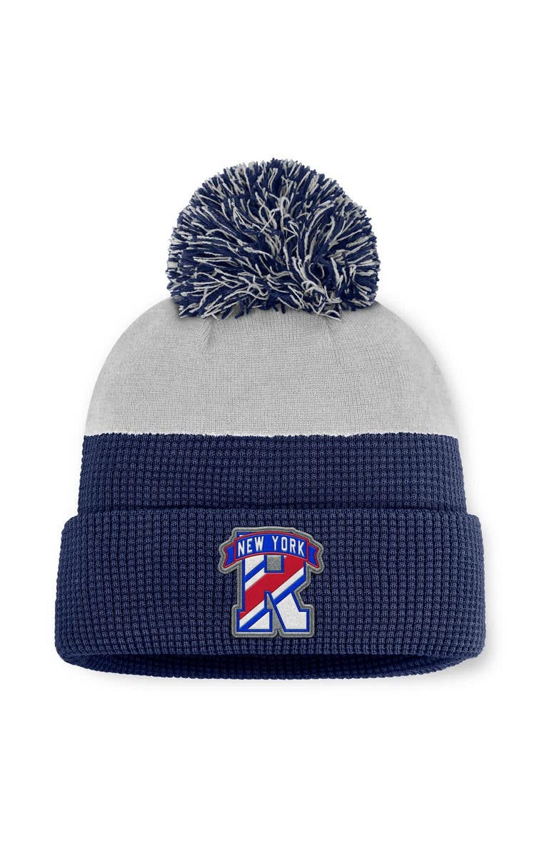 FANATICS Men's Fanatics Navy/Gray New York Rangers Authentic Pro Home Ice Cuffed Knit Hat with Pom, Main, color, Navy